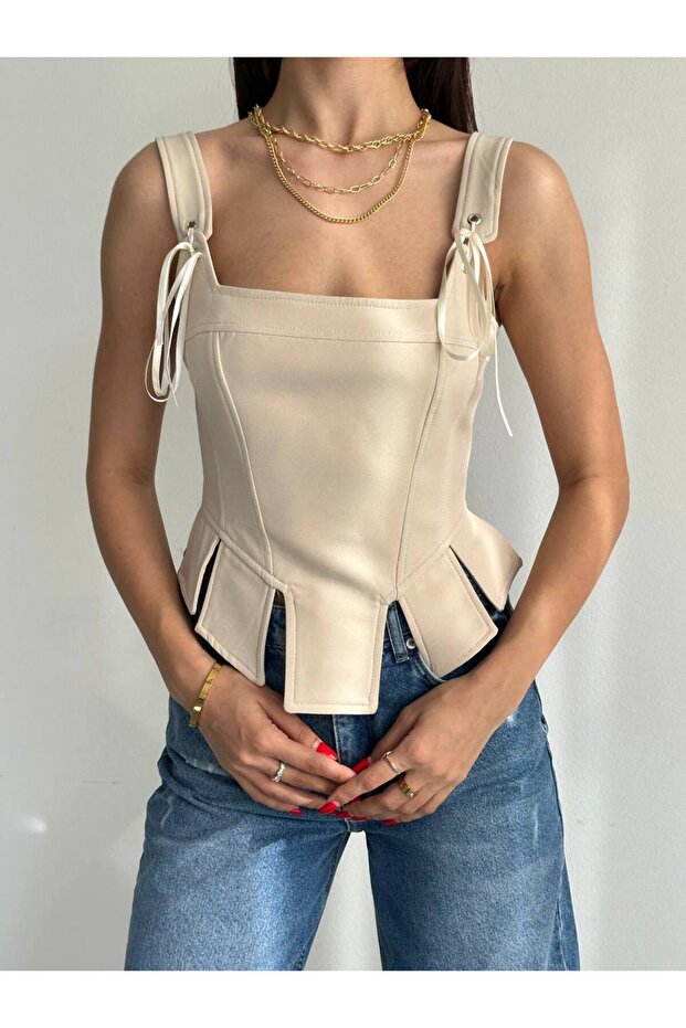 Women's Ribbon Strap Corset Design Burgundy Bustier