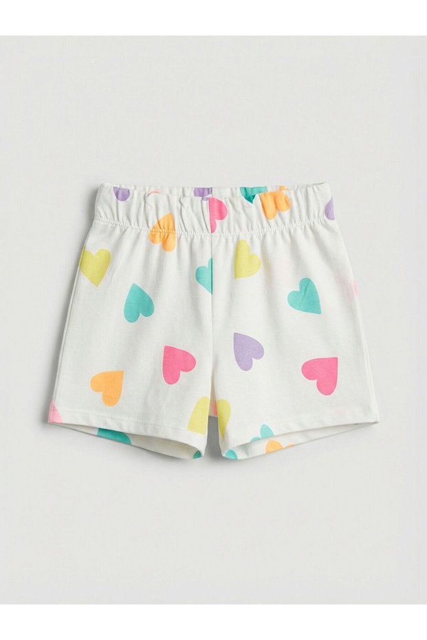 Vizyon New Season Girls' Shorts with Elastic Waist and Heart Pattern