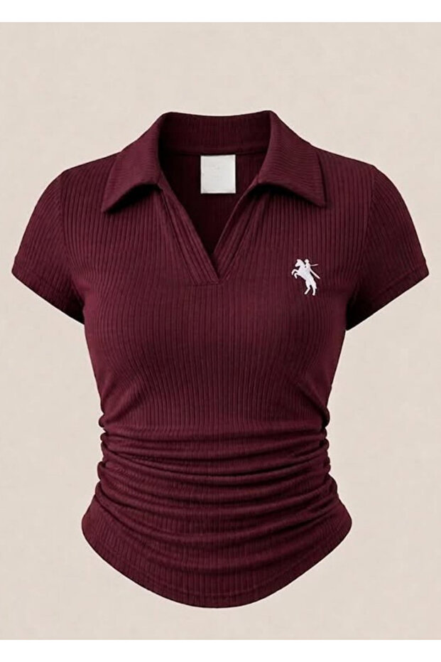 Vintage Polo Collar Ribbed Lycra Blouse