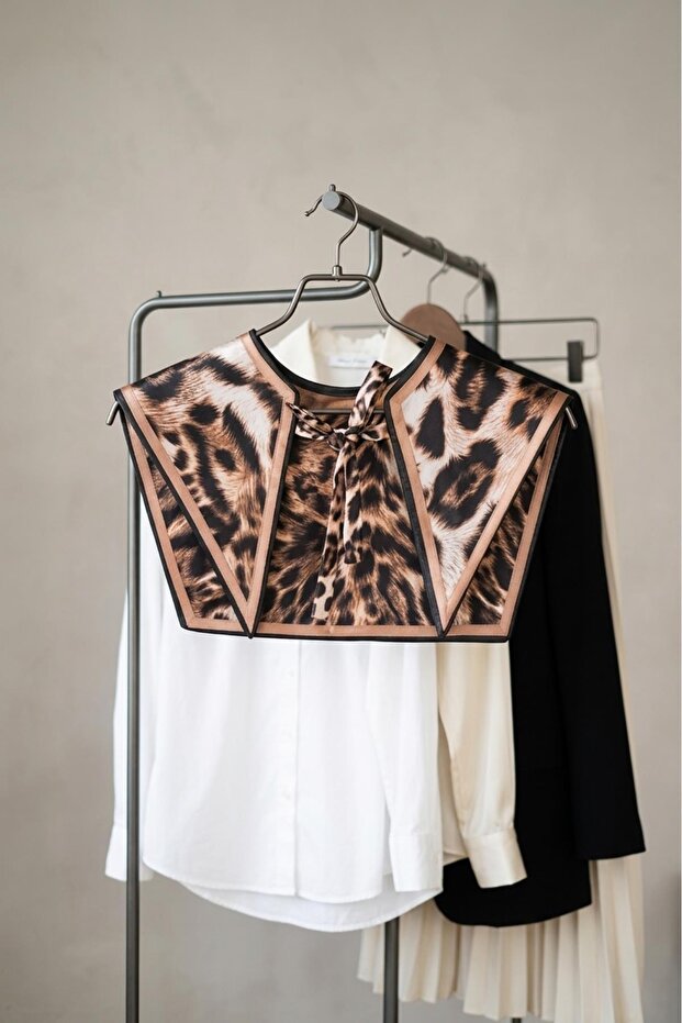 Papuç Sepeti Wildline Leopard Patterned Women's Shoulder Shawl – Scarf Collar (Collar)