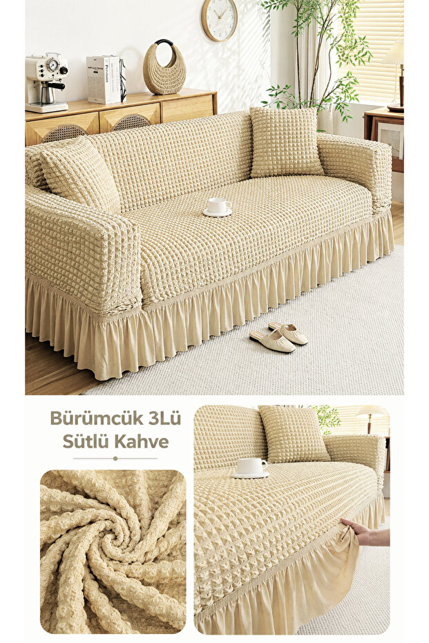 Bürümcük 3-Person Sofa Cover. Skirted Sofa Cover. Sofa Bed Cover. (1 Piece)