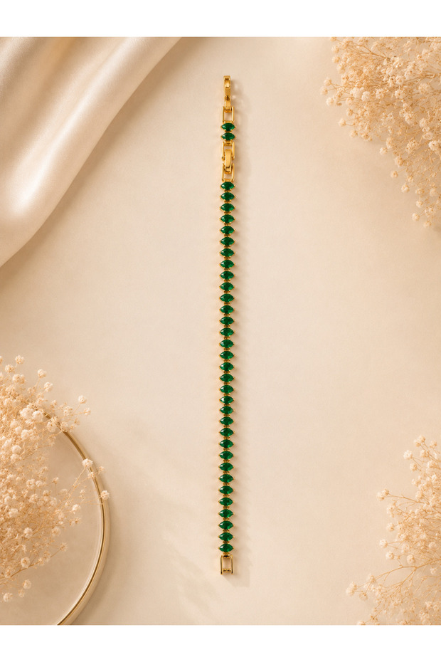 Emerald Green Stone Gold Waterway Bracelet |   Elegant and Sparkling Women's Bracelet
