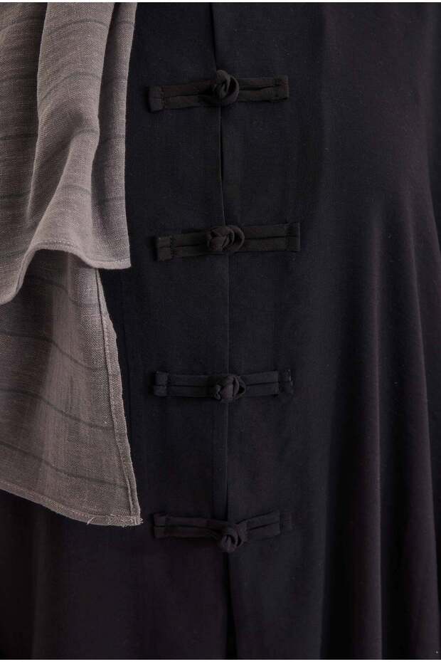 Çin Düğmeli Abaya Siyah - 4