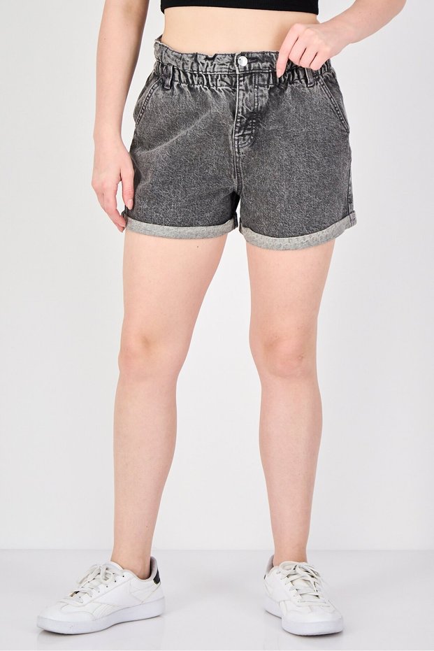 Women Slouchy Fit Washed Denim Shorts, Grey