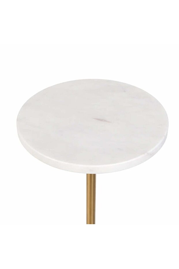 Stylish Round Marble Surface Side Table with Marble Base - 4