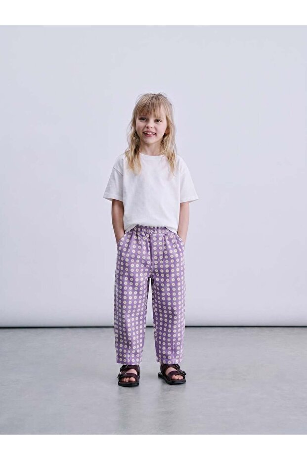 Girl's Daisy Patterned Lilac Pants Comfortable Fit Summer Statement: "Description: Summer"