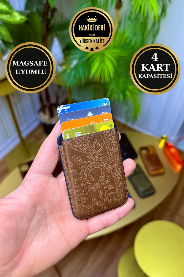 iPhone Compatible Genuine Leather Magsafe Card Holder - Premium Magsafe Compatible Card Holder with 4 Card Compartments