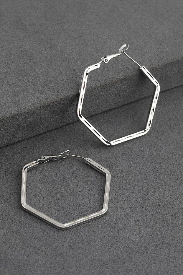 316 L Stainless Steel - Anti-Allergic - Non-Tarnishing - Silver Hexagon Vip Design Earrings
