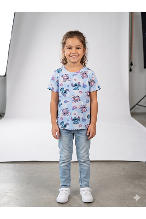 Disney Lilo & Stitch Oversized Crew Neck Printed Short Sleeve Kids' T-Shirt
