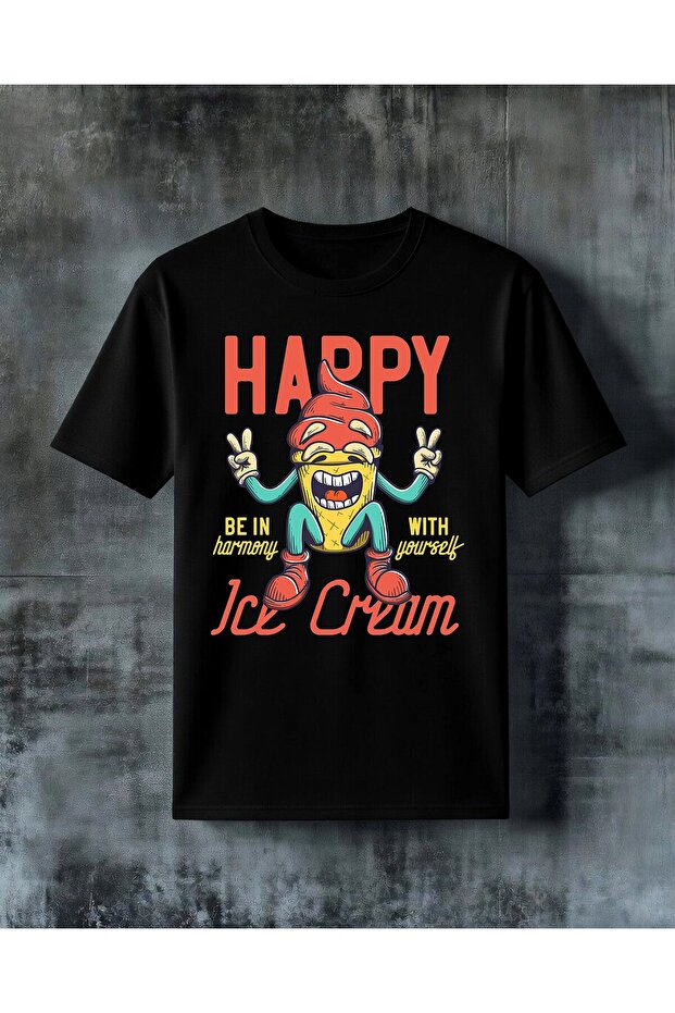 Happy Ice Cream Printed Oversize T-Shirt