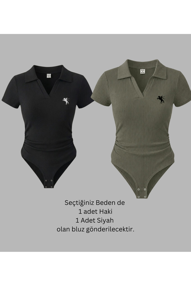2 Li Polo Collar Ribbed Lycra Premium Bodysuit