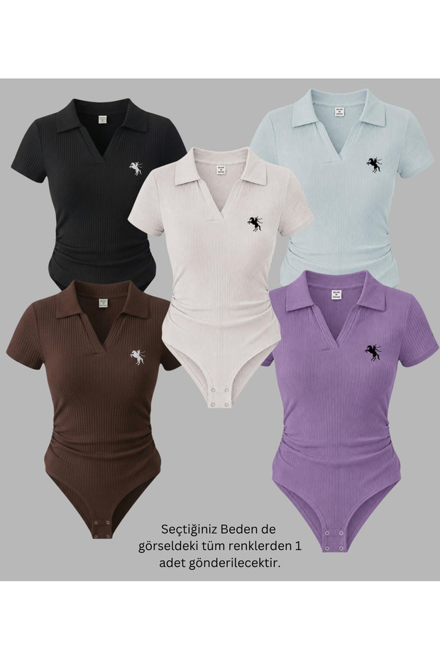 5 Li Polo Collar Ribbed Lycra Premium Bodysuit