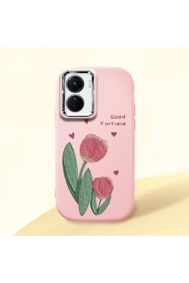 Vivo Y16/Y02S Compatible Shock-Absorbing Camera Protected Pink Silicone Case