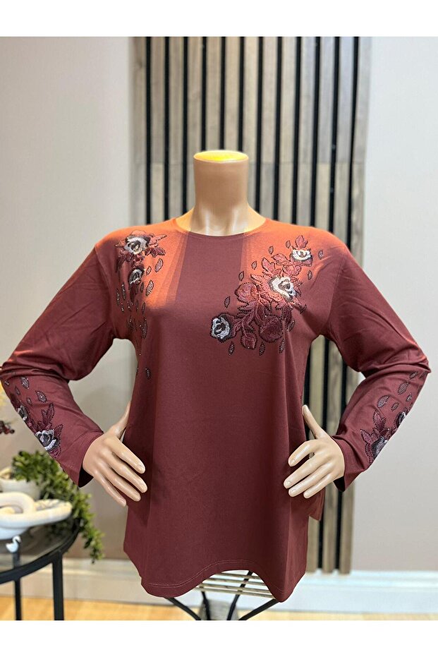 Women's Middle Age and Above Round Viscose Elegant Floral Pattern Mother Combed Cotton Blouse