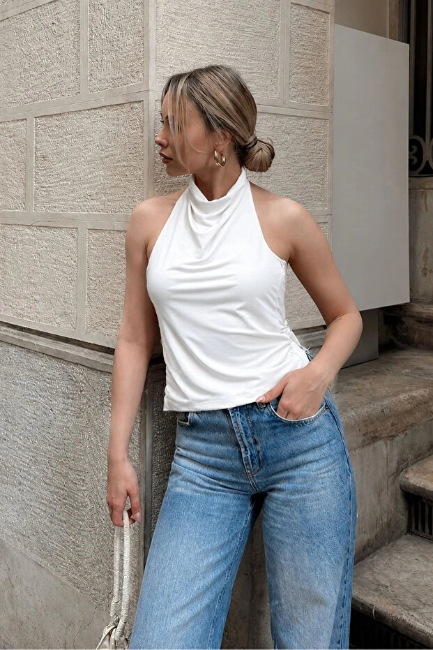 Women's White Buckle Crop Top 216