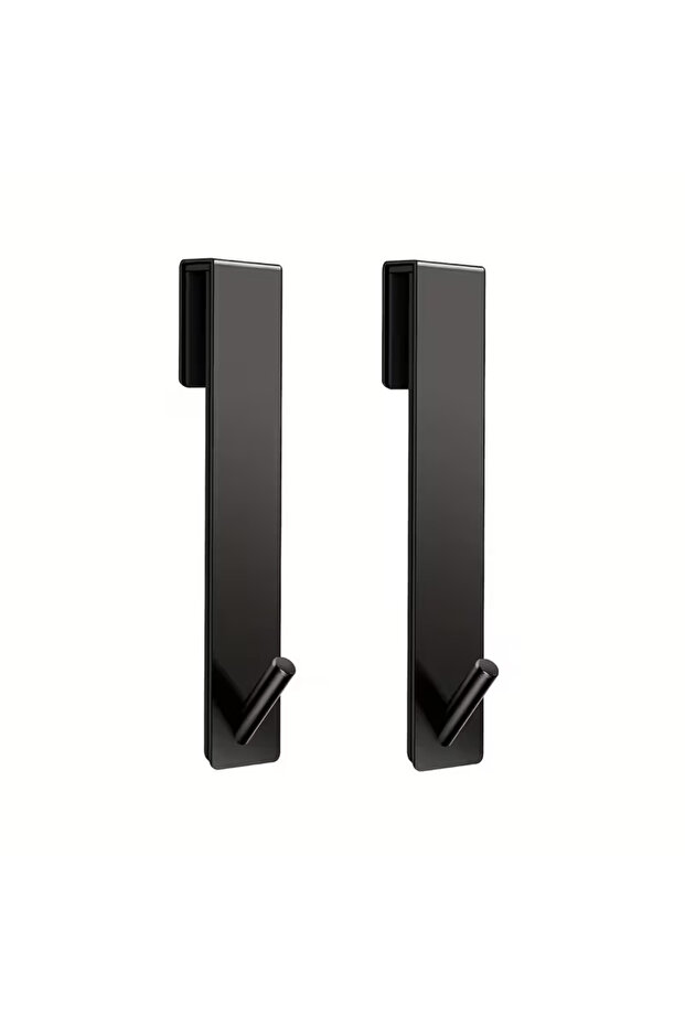 black 2pcs Heavy-Duty Stainless Steel Glass Door Hooks with Silent Pads - Wall-Mounted Towel Rack fo