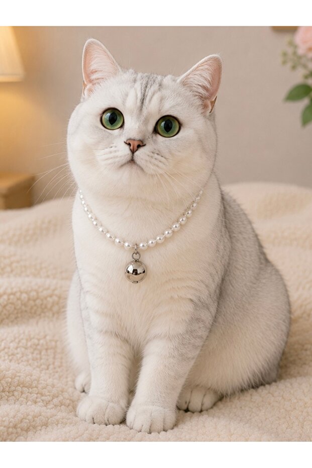 Metallic Ball Pearl Cat Necklace