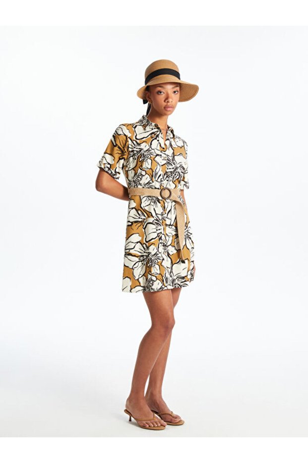 I Floral Linen Blend Shirt Dress from Freezen Store