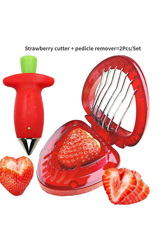 2pcs 1/2PCS Strawberry Huller Stem Remover And Strawberry Slicer Set Potatoes Tomato Corer Slicer St