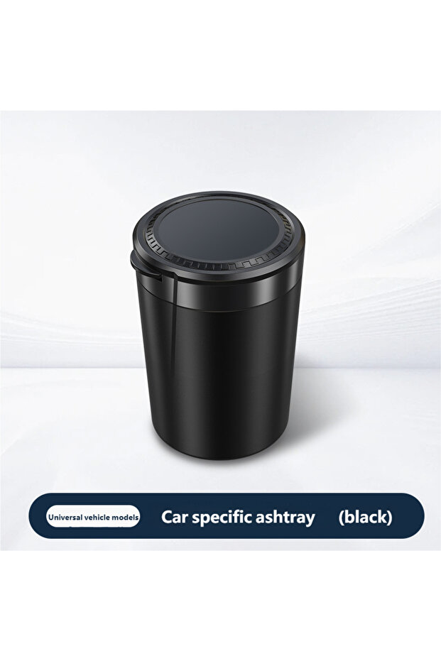 black Portable Can LED Ashtray Smokeless Auto Cigarette Ash Holder with Lid Detachable Metal Lining