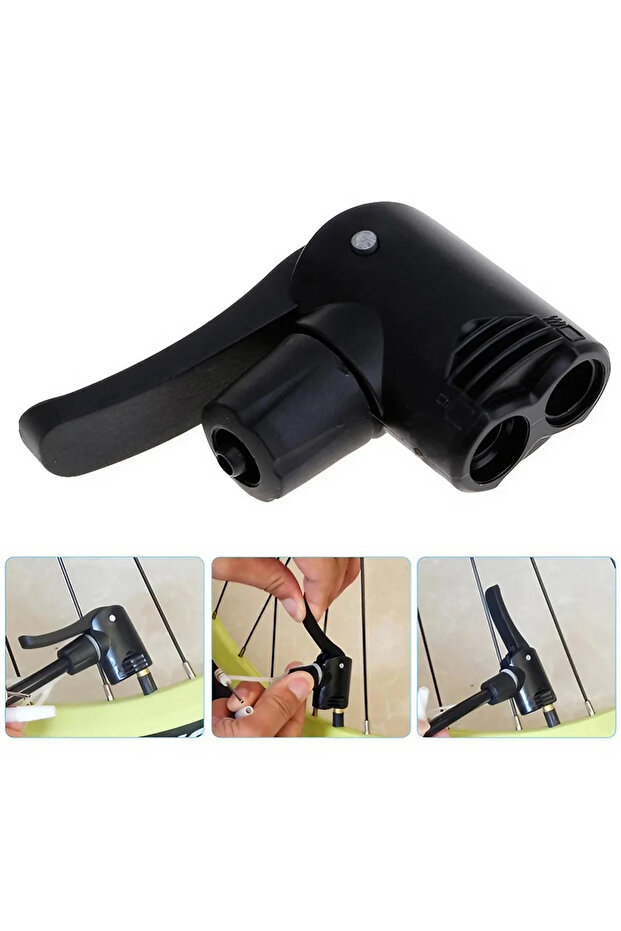 black Dual Head Bicycle Track Pump Nozzle Adapter Convertor Universal Air Pump Valve Adaptor for MTB