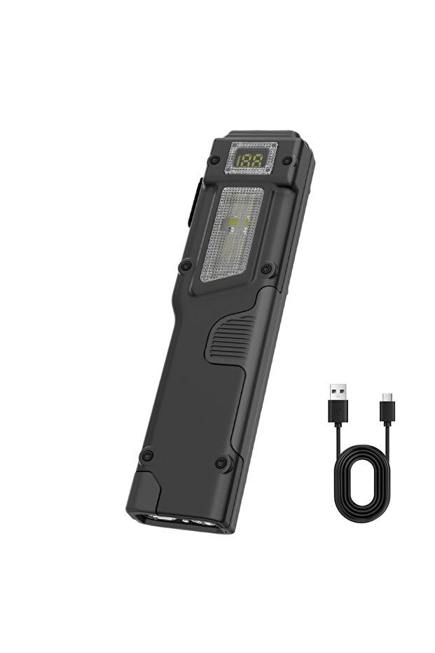 مصباح يدوي هايناست أسود قابل لإعادة الشحن بقوة 1500 لومن، مصباح تكتيكي EDC، مصباح LED بمفتاحين