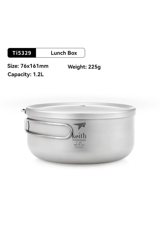 Ti5329 1200ml Keith 800-1200ml Titanium Lunch Box With Cover&Folding Handle Instant Noodles Bowl Por