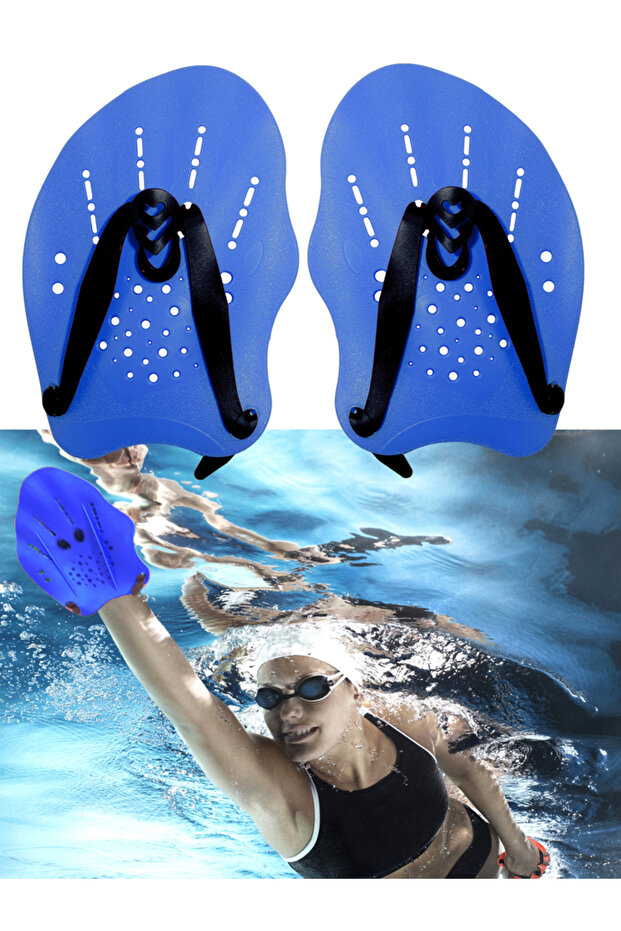 Blue 1 pair of swimming training paddles, swimming training paddles with adjustable silicone straps,