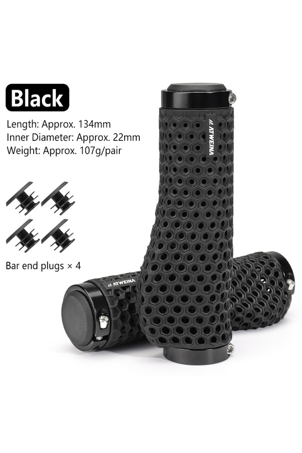 Black ATWEINA MTB Bicycle Honeycomb Breathable Handlebar Grips Mountain Bike 3D Printed Sweatproof S