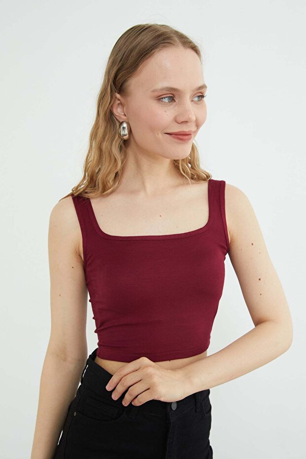 Basic Square Neck Covered Crop Bodysuit - 5