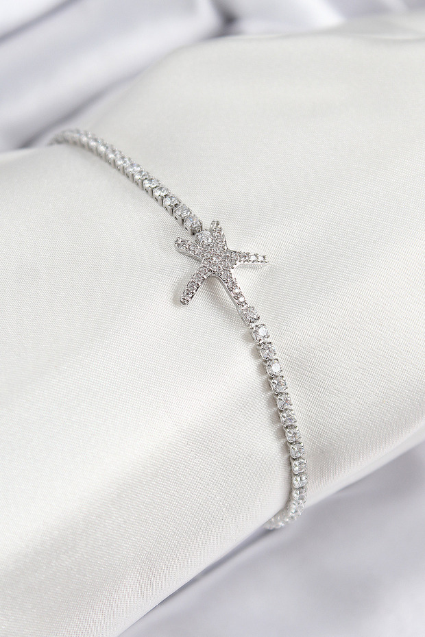 Brass Zircon Stone Starfish Model Silver Color Women's Bracelet 5886 - Eterna2617-4309