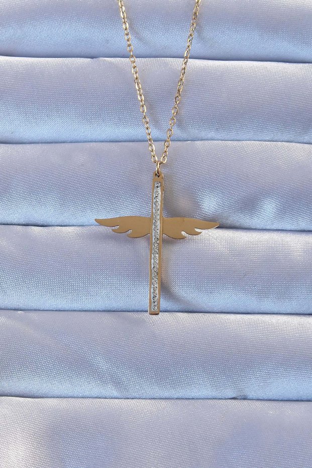 316L Steel Gold Color Zircon Stone Mikail Necklace 5886 - Teolsa4908-8516