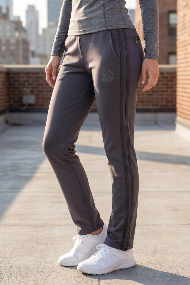 Women's Smoked Striped Basic Flexible Comfortable Fit Slim Sweatpants with Pockets 21Kesaakt2
