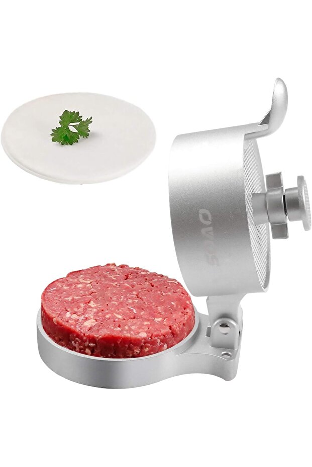 Silk Route - Adjustable Hamburger Patty Maker with 100 Wax Papers: Cast Aluminum Patty Press for BBQ Grill