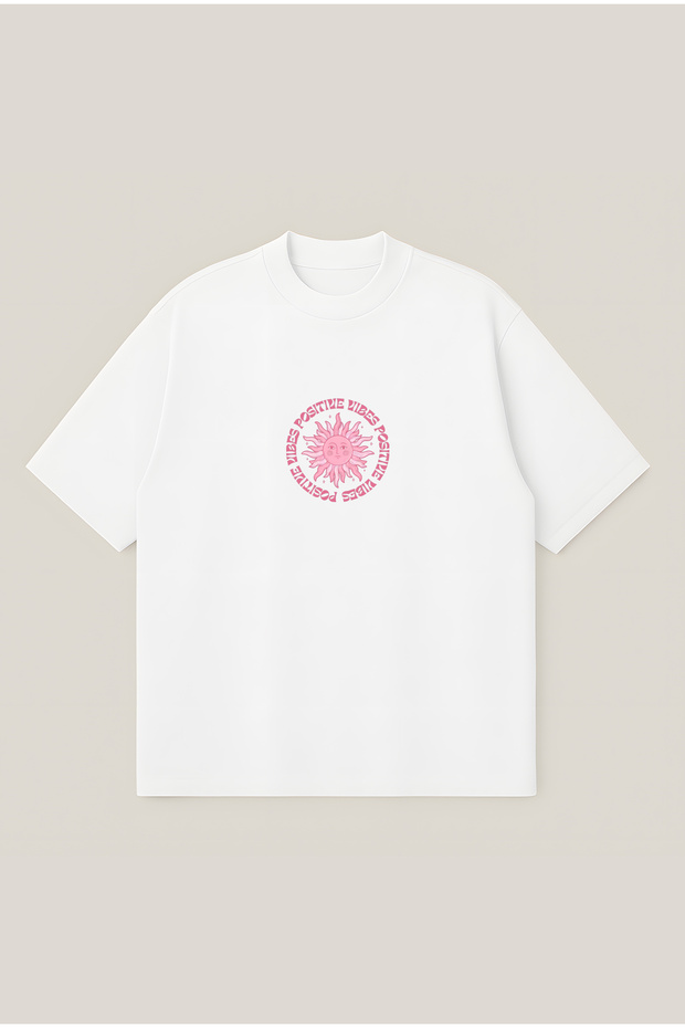 Positive Vibes Oversize Boxy Cut Unisex 100% Cotton Printed Tshirt | Streetwear