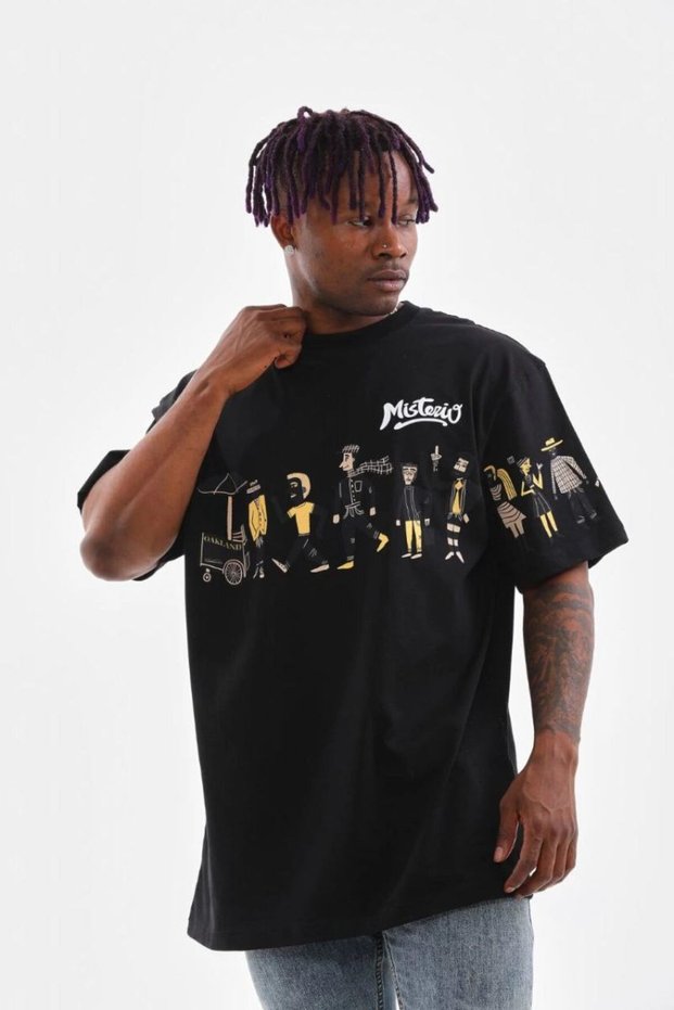 Men's Short Sleeve Summer T-Shirt Crew Neck Printed Oversize T-Shirt - Black