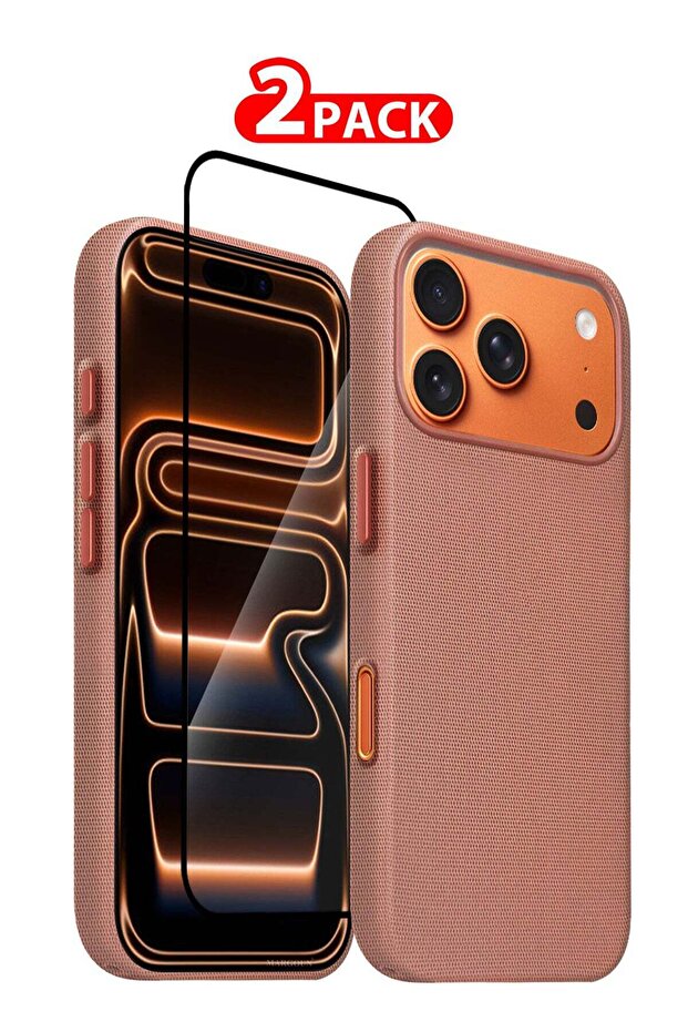 iPhone 17 Pro Max Tech Woven Protective Case - Lightweight Slim Fit and Enhanced Grip with 3D Screen Protector - Light Brown-2