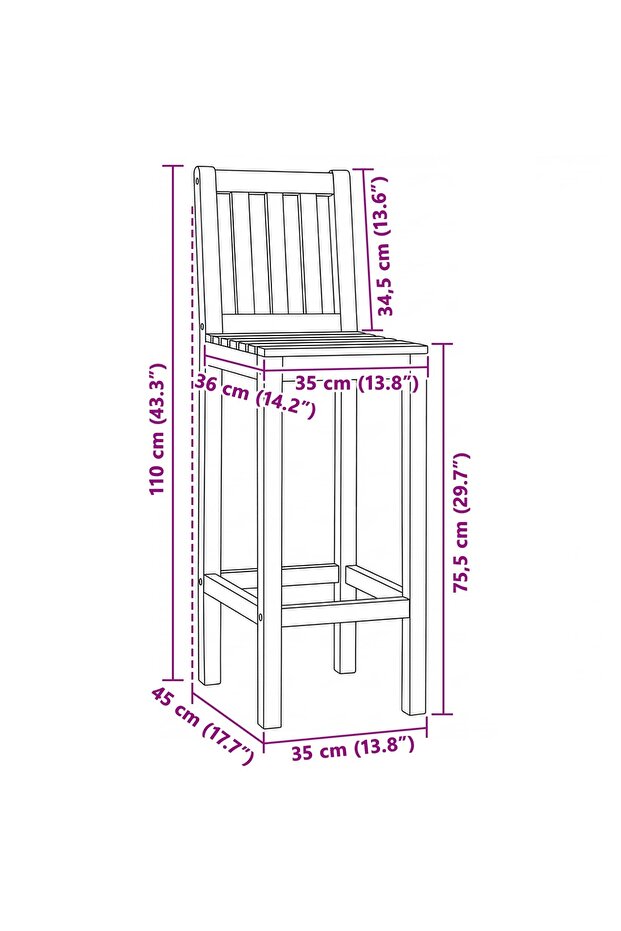 Scaun de bar 2 pcs Maro Lemn solid de tec - 3
