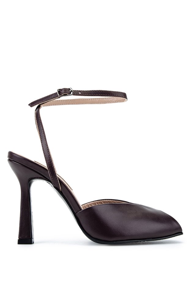 Women's Genuine Leather Burgundy Matte Heeled Shoes