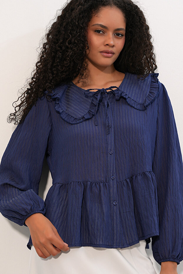 Women's Bebe Collar Shirt Blouse 993 - Navy Blue