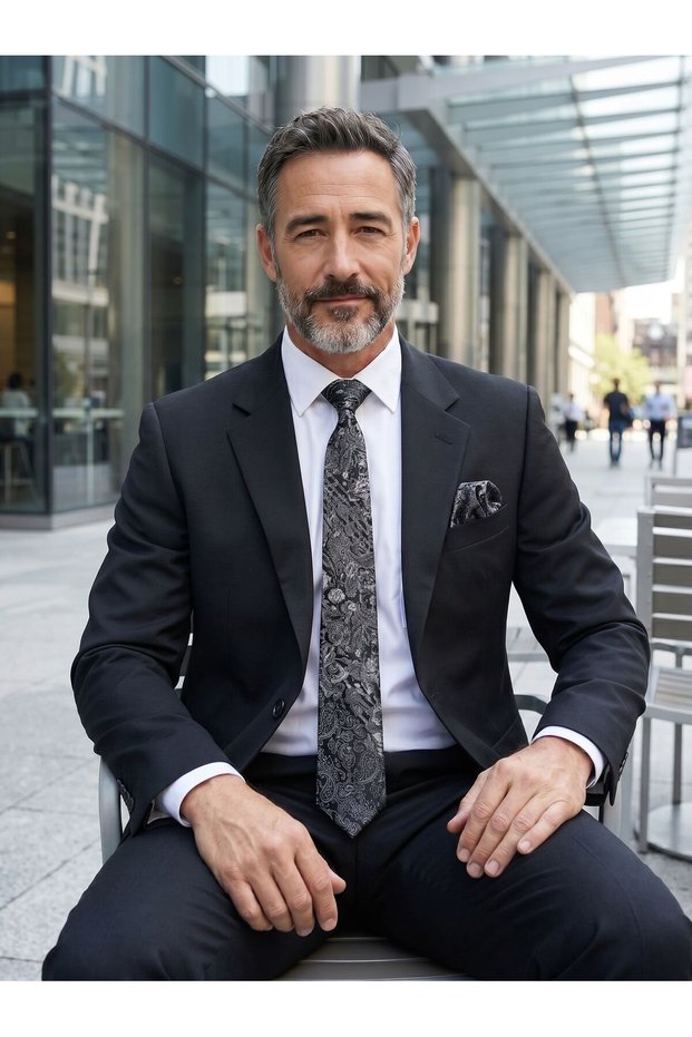 Men's a Quality Patterned Tie and Handkerchief Set