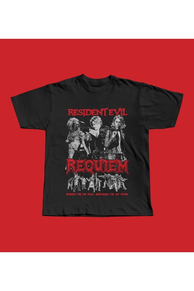 Resident Evil Requiem Game Printed Black Oversize T-Shirt Unisex 100% Cotton Crew Neck T-Shirt