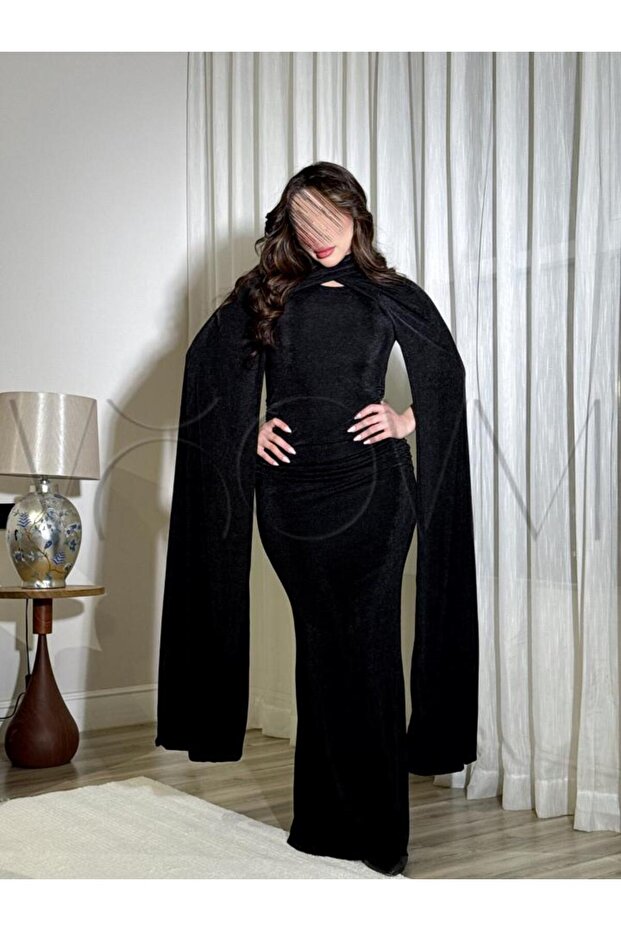 فستان ماكسي ستريتش - أسود - M