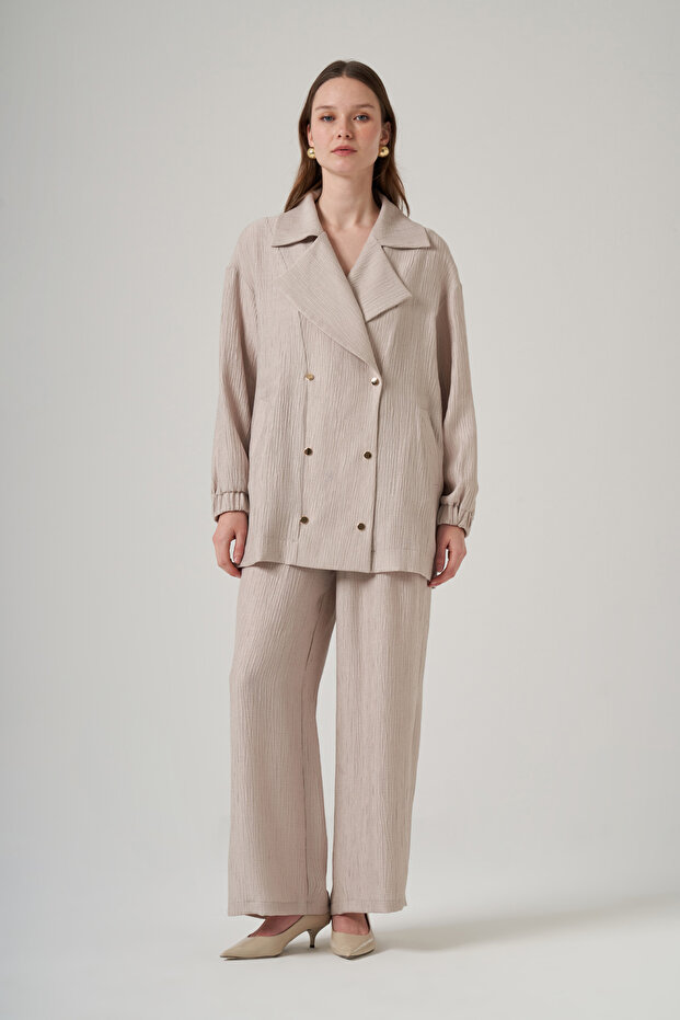 Front Buttoned Jacket Suit 1091 Stone - 2