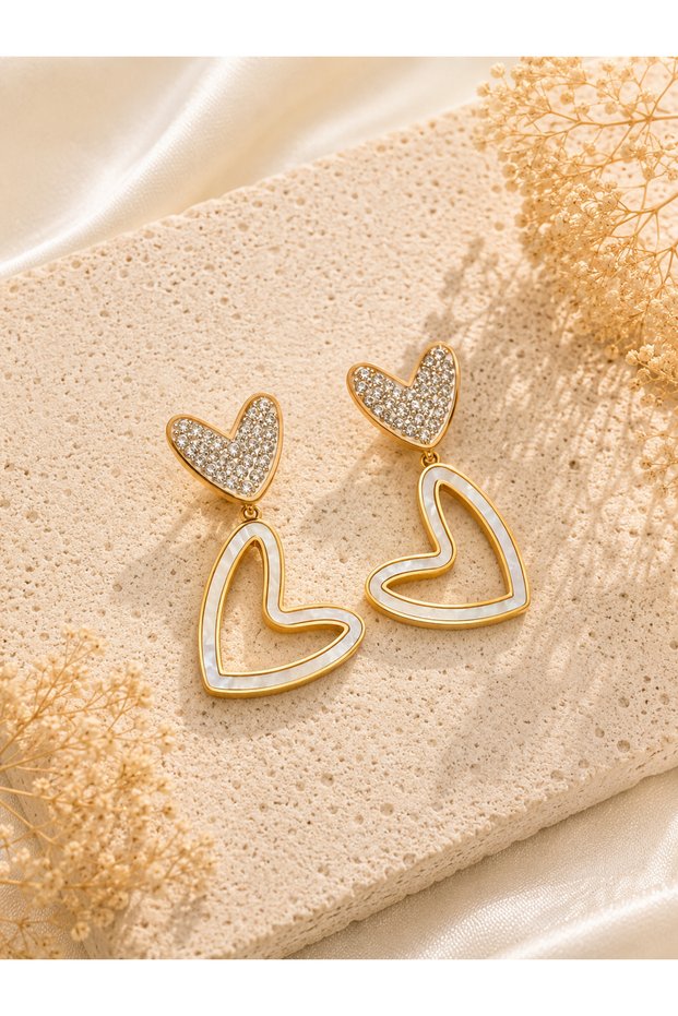 Heart and Stone Design Steel Earrings