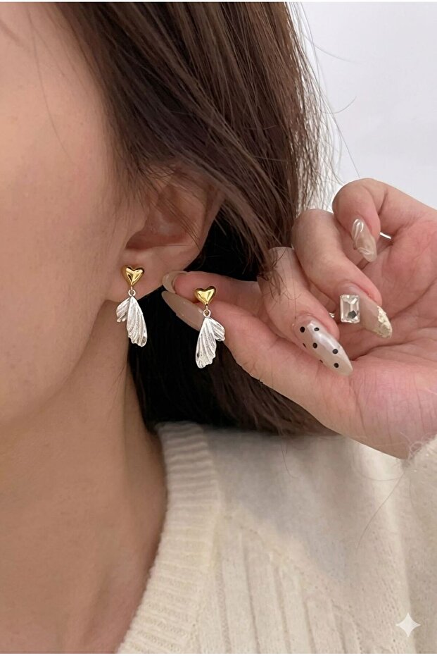 Heart Wing Earrings Gold_Silver Color Women