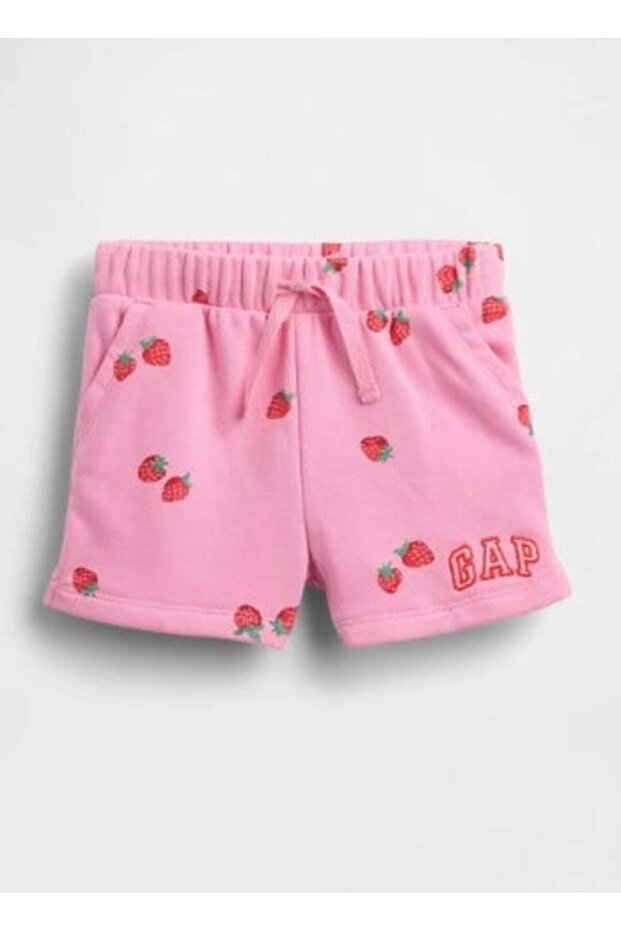 Gap baby girl pink strawberry patterned logo pull-on shorts 0-5 years pink