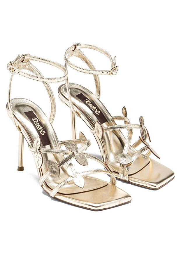Women's High Thin Heeled Open Ankle Strap Blunt Toe Evening Dress Shoes 16225