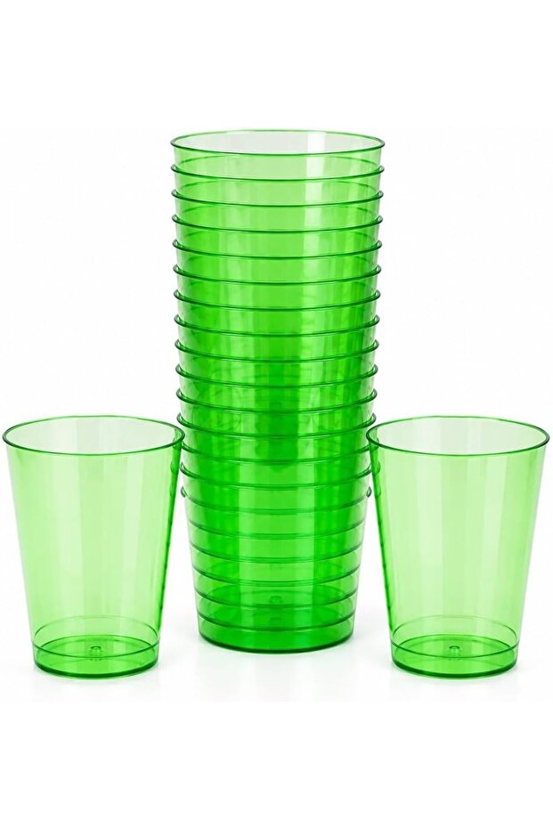 Sunny Colored Reusable Plastic Cups 8oz – 25 PCS Transparent Colored Drinking Cups for Juice, Water & Soft Drinks | Recyclable BPA-Free Party Cups (Green)