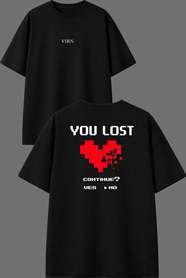 You Lost Design Front and Back Printed Black Oversize T-Shirt